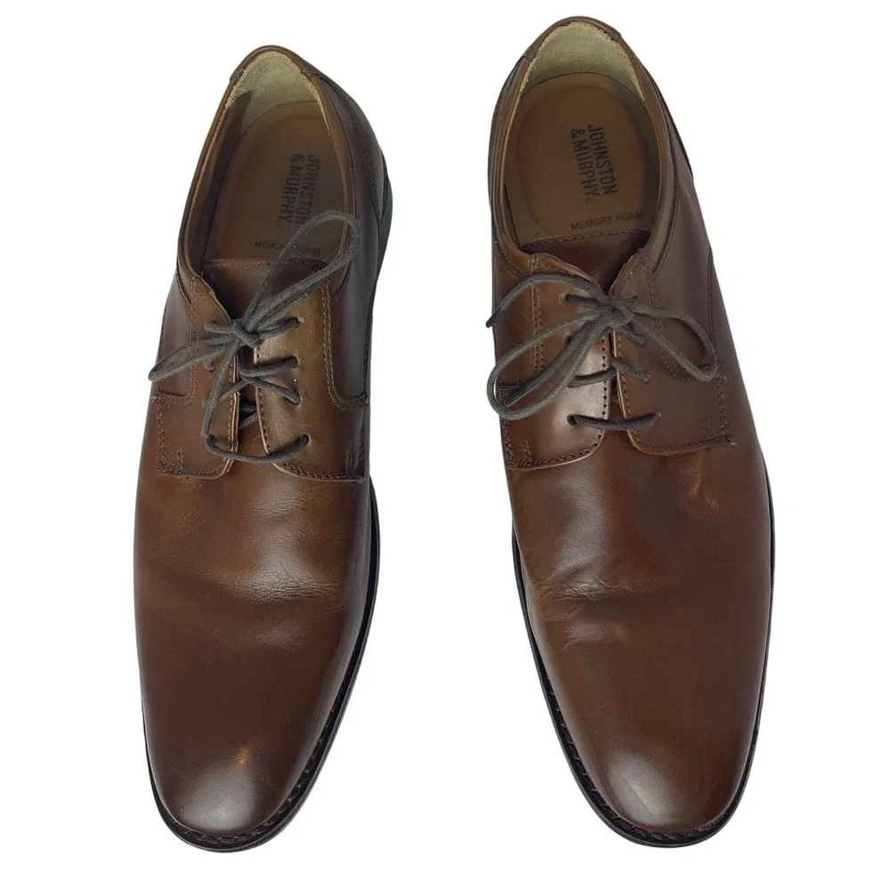 Johnston & Murphy Mens Brown Leather Plain Toe Derby Shoes 20-4206 Size 9.5 M